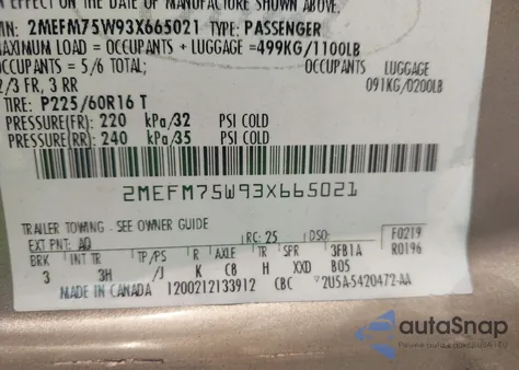 2003 Mercury Grand Marquis Ls z USA, uszkodzony, nr VIN 2MEFM75W93X665021